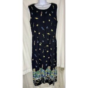 Vintage California Krush Maxi Dress 2X Black Rayon Novelty Paris City Print Tie